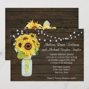 Invitation Tournesol Floral Rustique Pays Mason Jar Lumières 