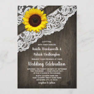 Invitation Tournesol Grange bois et dentelle mariage Invitati