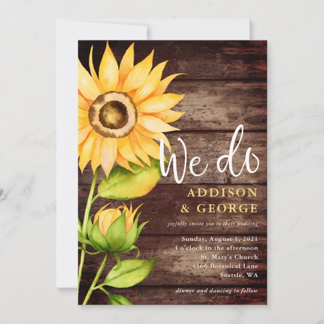 Invitation Tournesol Grange Bois Nous faisons Mariage (Devant)
