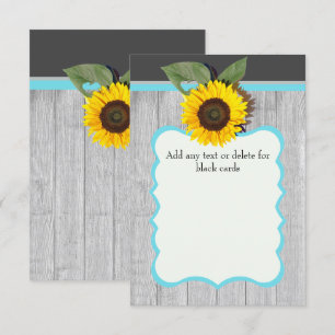 Invitation Tournesol Gris bois turquoise bleu rustique Mariag