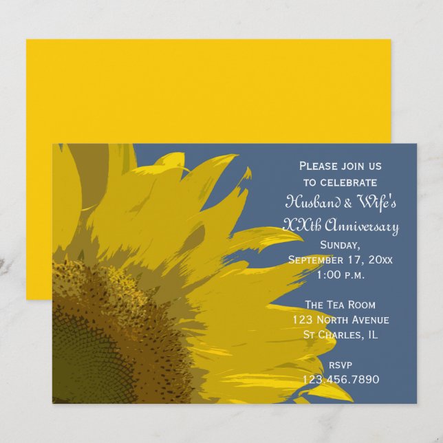 Invitation Tournesol Imprimer Mariage Anniversaire fête (Devant / Derrière)