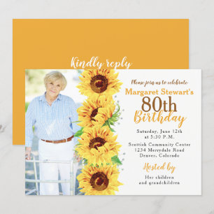 Invitation Tournesol jaune photo 80e anniversaire