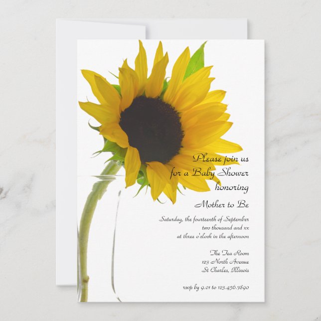 Invitation Tournesol jaune sur Baby shower blanc (Devant)