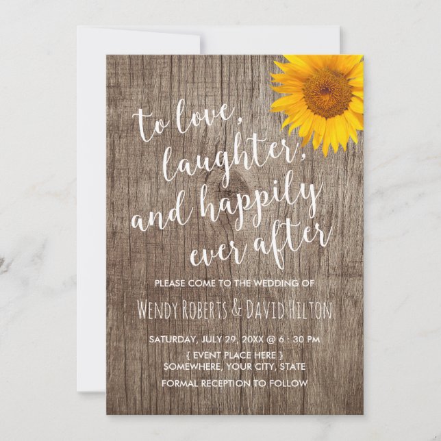 Invitation Tournesol Joyeux Jamais Après Rustique Mariage Boi (Devant)