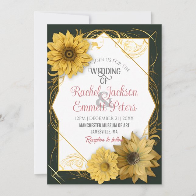Invitation Tournesol Mariage Couleur douce Personnaliser Gold (Devant)