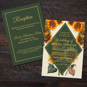 Invitation Tournesol Mariage Forêt Vert et or Rustique