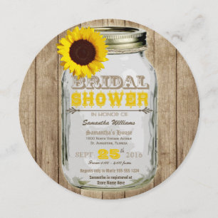 Invitation Tournesol Mason Jar Fête des mariées rustique rond