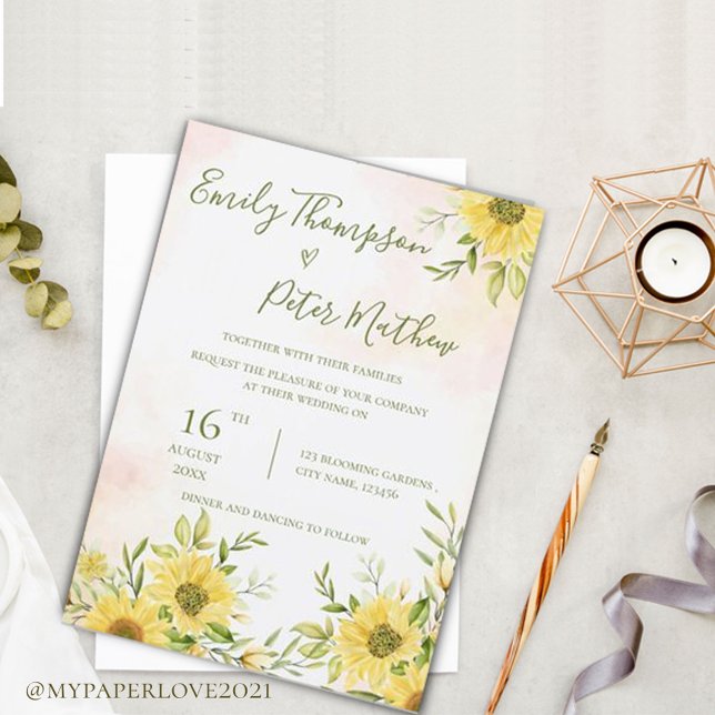 Invitation Tournesol mignon Jaune Élégant Mariage lumineux (Créateur téléchargé)