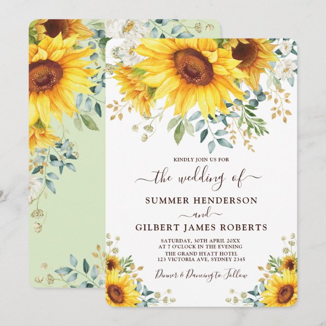 Invitation Tournesol moderne Été verdure Mariage floral (Devant / Derrière)