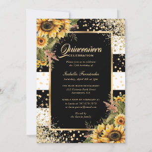 Invitation Tournesol Moderne Or Noir Blanc Quinceañera