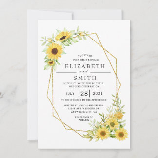 Invitation Tournesol Or Géométrique Rustique Mariage élégant