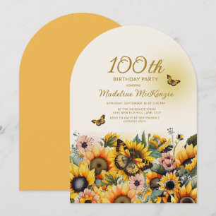Invitation Tournesol Papillons Arc 100e fête d'anniversaire