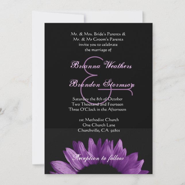 Invitation Tournesol pourpre épousant Ver 002 (Devant)