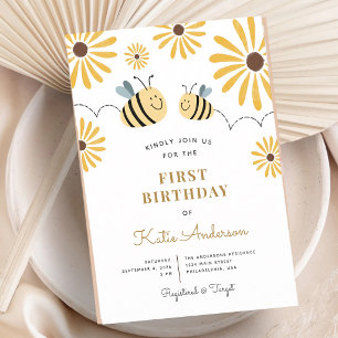 Invitation Tournesol Premier Anniversaire Abeille Jaune