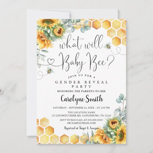 Invitation Tournesol Qu'est-ce qui va bébé Baby shower abeill (Devant)