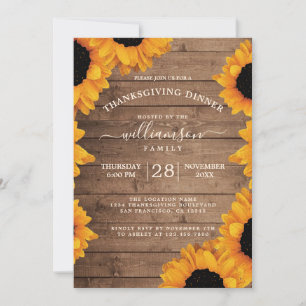 Invitation Tournesol rayonnant Rustique Bois Thanksgiving Dîn