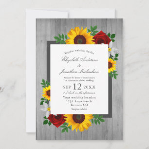 Invitation Tournesol Rose Automne Floral Bois Mariage