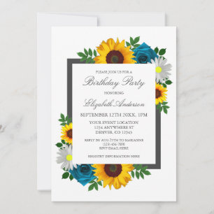 Invitation Tournesol Rose Daisy Floral Anniversaire