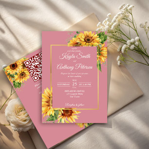 Invitation Tournesol rose Dusty élégant mariage qr rsvp