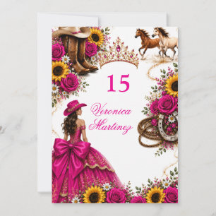 Invitation Tournesol rose fuchsia Vaquera Quinceañera rose vi