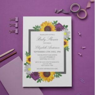 Invitation Tournesol Rose Marguerite Floral Fête de Naissance