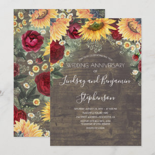 Invitation Tournesol Rose Rouge Bourgogne Mariage Anniversair