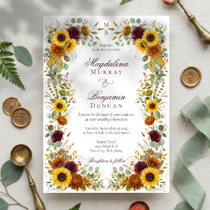 Invitation Tournesol Roses Bourgogne Rouille Automne Floral M