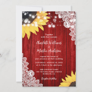 Invitation Tournesol rouge et jaune Mariage de dentelle en bo