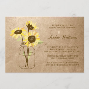 Invitation Tournesol russe à la Fête de l'mariée de Mason Jar