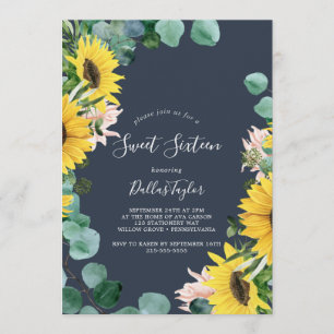Invitation Tournesol rustique Anniversaire du Sweet sixteen