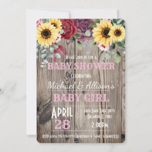 Invitation Tournesol rustique / Baby shower Floral Rose Invit
