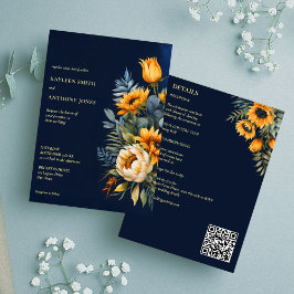 Invitation tournesol rustique bleu marine mariage de automne 