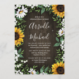 Invitation Tournesol Rustique Boho Repétition Dîner Invitatio