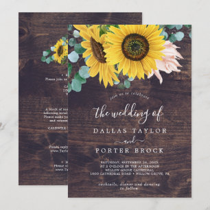 Invitation Tournesol rustique Bois tout en un Mariage