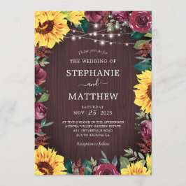 Invitation Tournesol Rustique Bourgogne Floral Lumières Maria