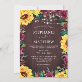 Invitation Tournesol Rustique Bourgogne Lumières Mariage en b