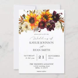 Invitation Tournesol Rustique & Bourgogne, Mariage Floral Vio