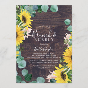 Invitation Tournesol rustique Brunch en bois et douche à bu
