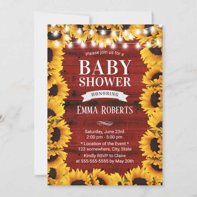 Invitation Tournesol rustique Cadre Floral Baby shower de la  (Devant)