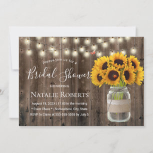 Invitation Tournesol rustique et Fête des mariées en bois de 