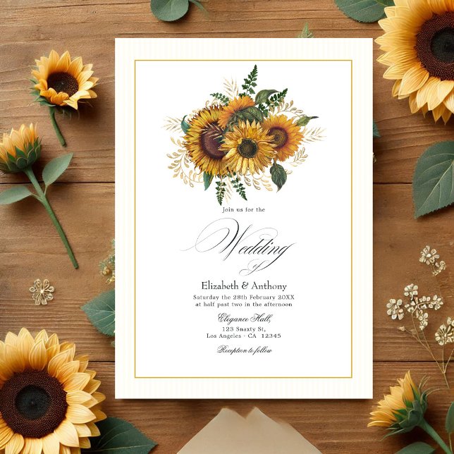 Invitation Tournesol rustique et Mariage d'or (Rustic Sunflower and Gold Wedding Invitation)
