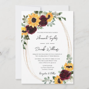 Invitation Tournesol rustique et Mariage Rose