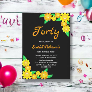Invitation Tournesol rustique Été Floral noir 40e anniversair