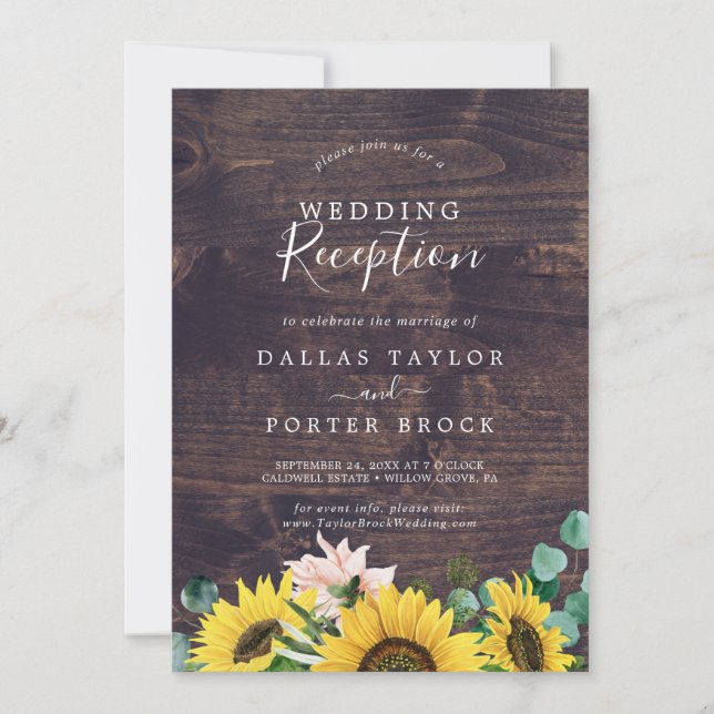 Invitation Tournesol Rustique Eucalyptus Réception de mariage (Devant)