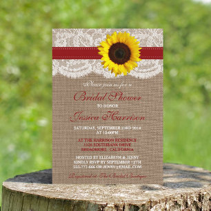 Invitation Tournesol rustique, Fête des mariées Burlap & dent