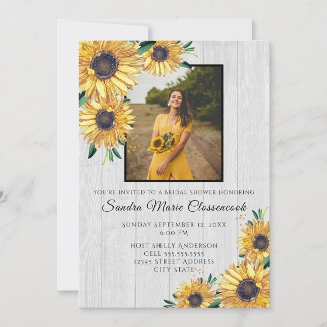 Invitation Tournesol rustique Fête des mariées Mariage en boi (Devant)