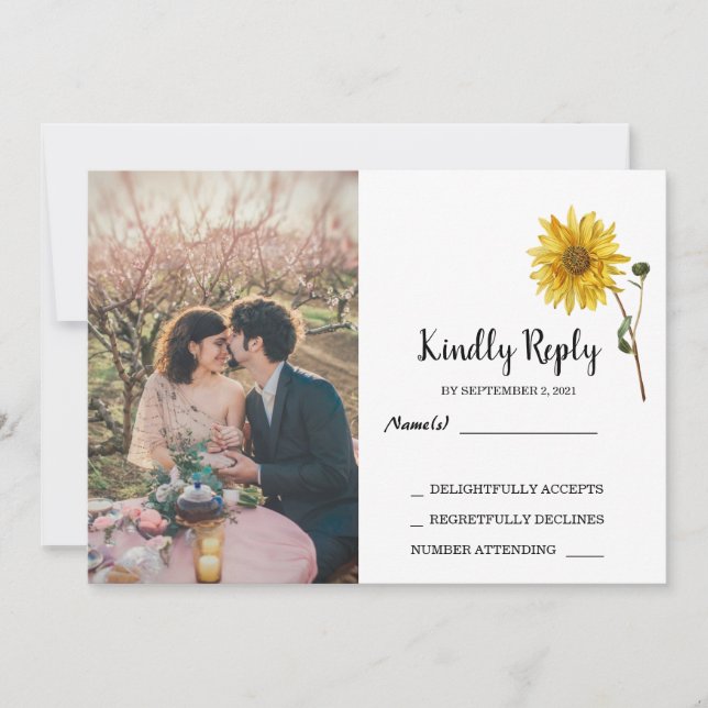 Invitation Tournesol rustique floral photo pays RSVP Mariage (Devant)
