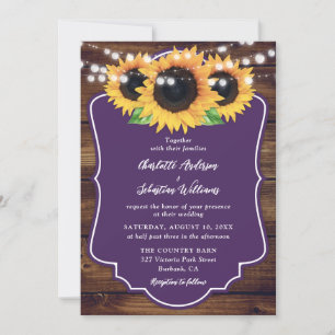 Invitation Tournesol Rustique Floral Violet Mariage