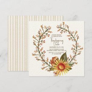 Invitation Tournesol Rustique Floral Wreath Thanksgiving Dîne