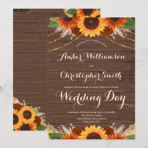 Invitation Tournesol rustique Grange bois Terracotta Rose Mar
